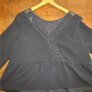 Sezane Navy Lace Trim Women's Top